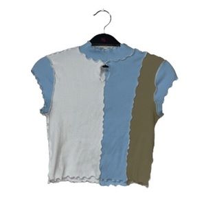 Forever 21 Knitted Cropped Lettuce Top | Green, Blue, White